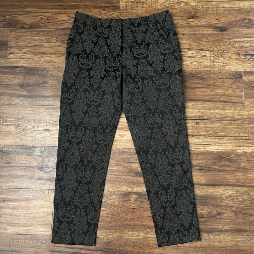 Judith & Charles‎ Black Floral Jacquard Slim Ankle Trousers Women 8 Minimalist